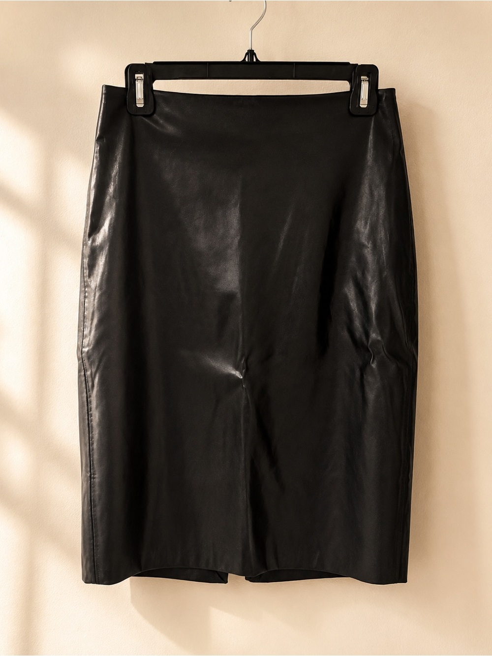 Black Faux Leather Pencil Skirt Size 6 EU 38 High Waist Knee Length NWOT